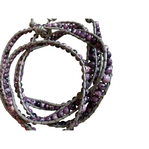 Lulu Dharma Purple Beaded Leather Wrap Bracelet - Picture 1 of 3